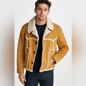 VNTG The Leather Shop 70s Suede Leather Sherpa Lined Range Coat Jacket Western M